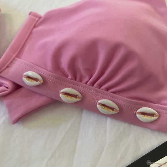 Hula Honey Soft Pink Shell Trim Tie Back Swimsuit Top - Picture 4 of 5